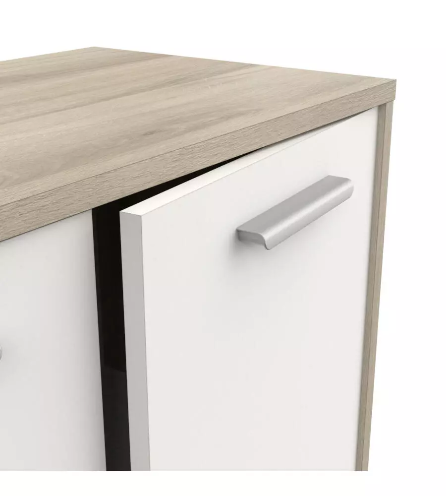 MOBILE BIANCO E QUERCIA CON 2 ANTE E  4 CASSETTI, 113X84X36 CM